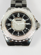 W1483
CHANEL 香奈兒 J12 黑色陶瓷 男用錶
自動上鍊機芯 錶頭直徑:38mm 
後加裝鑽石外圈 後加裝鑽石錶盤